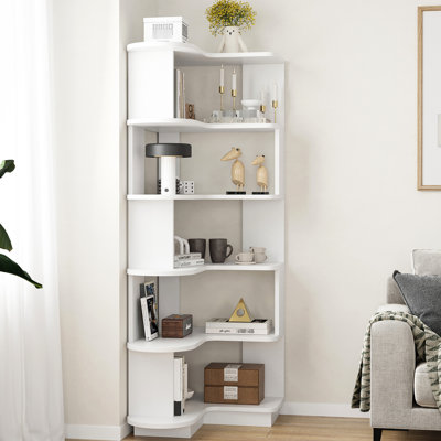5 tablettes de rangement en forme de L autoportantes pour bureau à domicile avec structure et utilisation polyvalente en bois d'ingénierie blanc
