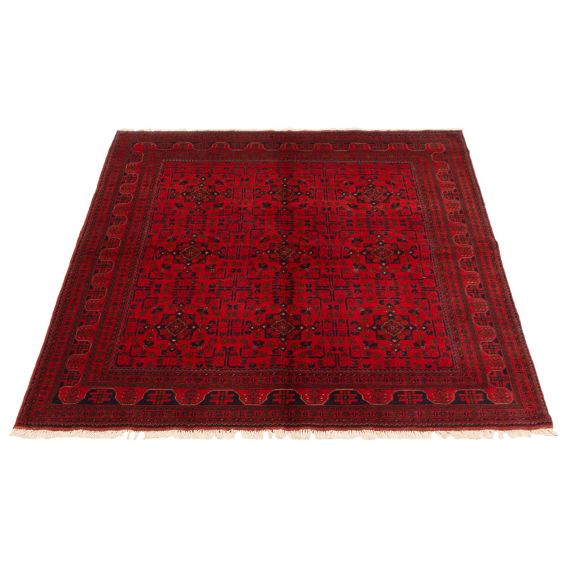 Tapis rouge noué à la main Esari Turkman 5 pi 10 po x 7 pi 5 po