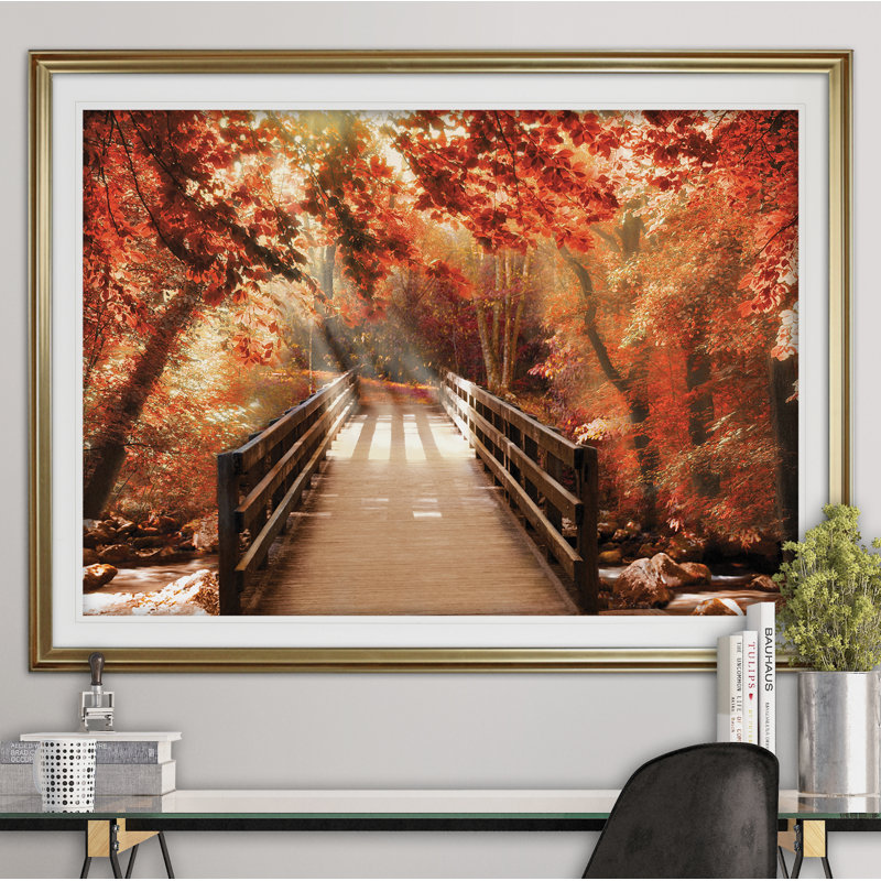 Arenda «Autumn Bridge», reproduction de photo sur toile, Impression encadrée, H 20 po x l 24 po, Doré