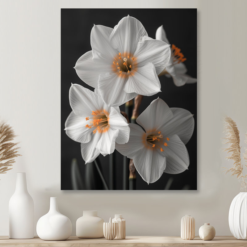 Monochromes blancs jaunes botaniques jonquilles I - jonquilles murales, Sans cadre, métal, H 30 po x l 40 po