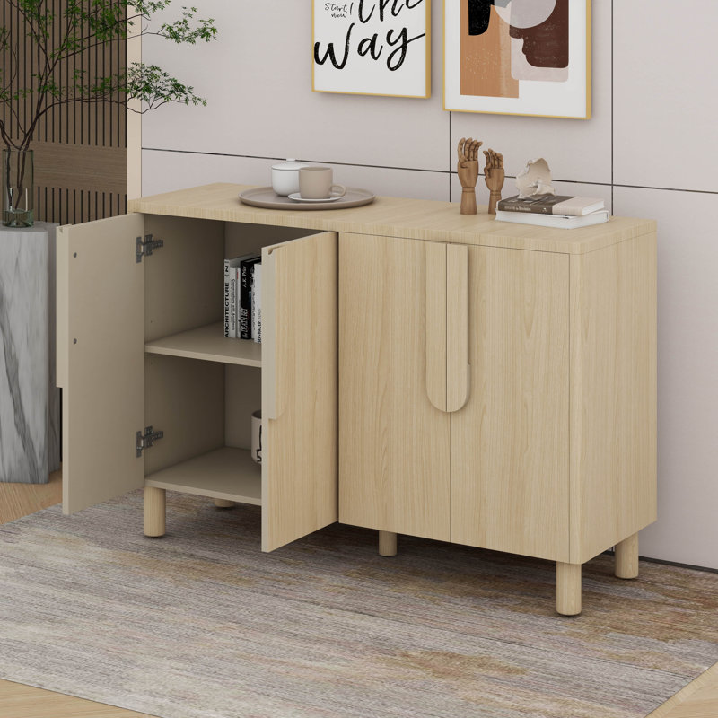 Buffet polyvalent - magnifique buffet en bois avec tablettes réglables et poignées arquées uniques, Naturel