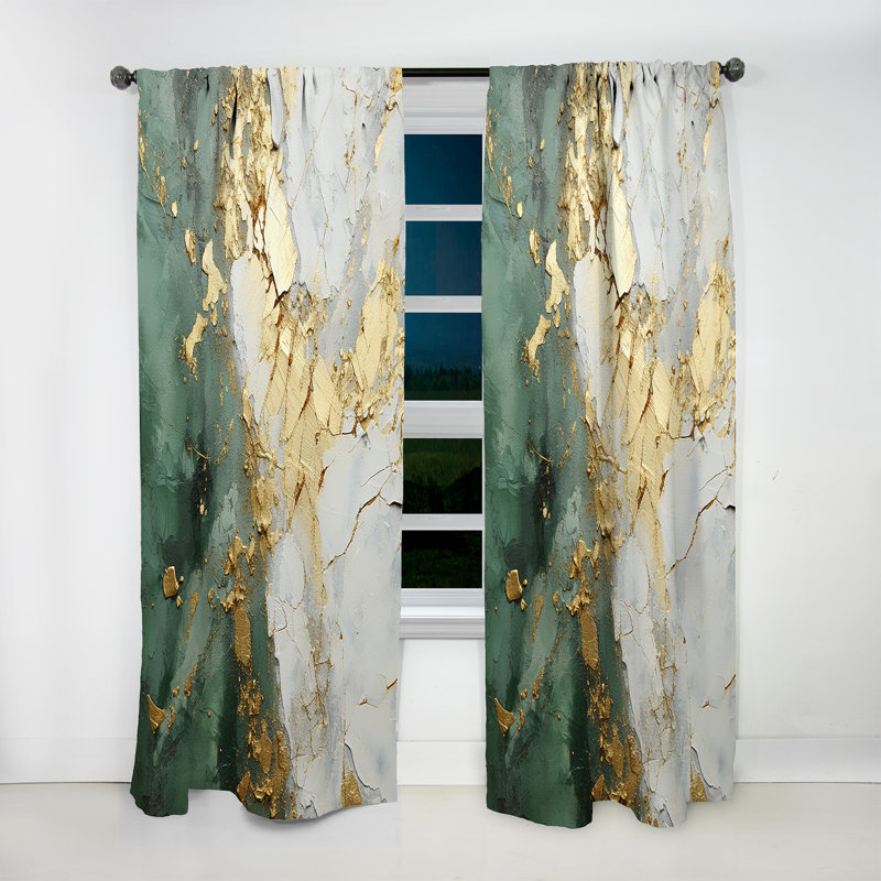 Gold And Green Paint Fusion - Abstract Painting Curtain - Velvet Room Darkening - 1 panel, 52" W x 90" L