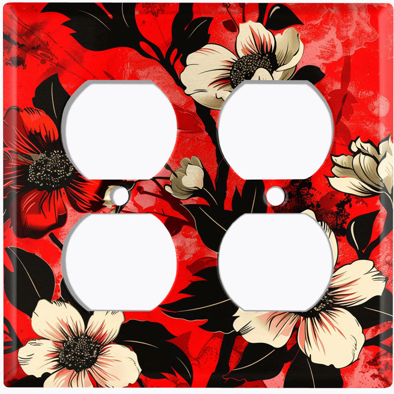 Couvercle de plaque d'interrupteur en métal; Rectangle 2 tailles US standard - Fleurs éclatantes, Prise double # 9