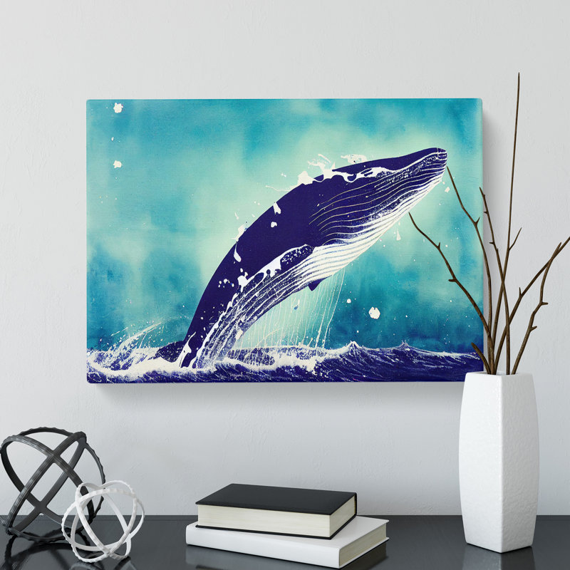 Whale Paint Splatter - Wrapped Canvas, 40cm H x 60cm W x 3cm D