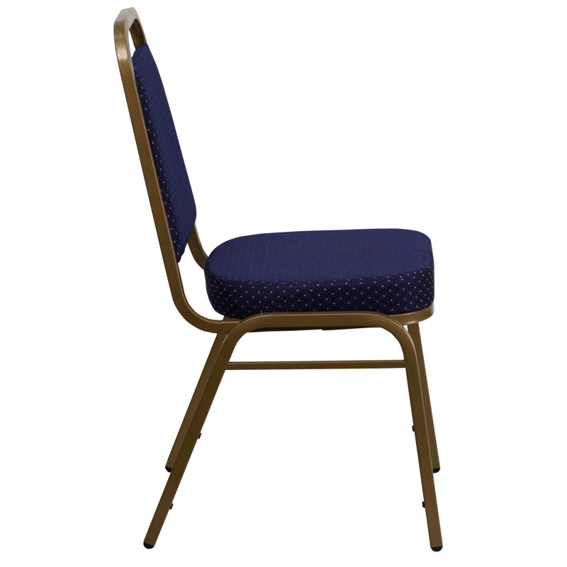 Navy Patterned Fabric Armless Stacking Banquet Chairs with Gold Frame