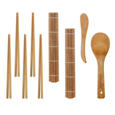 Ensemble de fabrication de sushi en bambou avec 2 tapis à rouler, 5 paires de baguettes de bambou réutilisables, 1 palette de riz et 1 épandeur