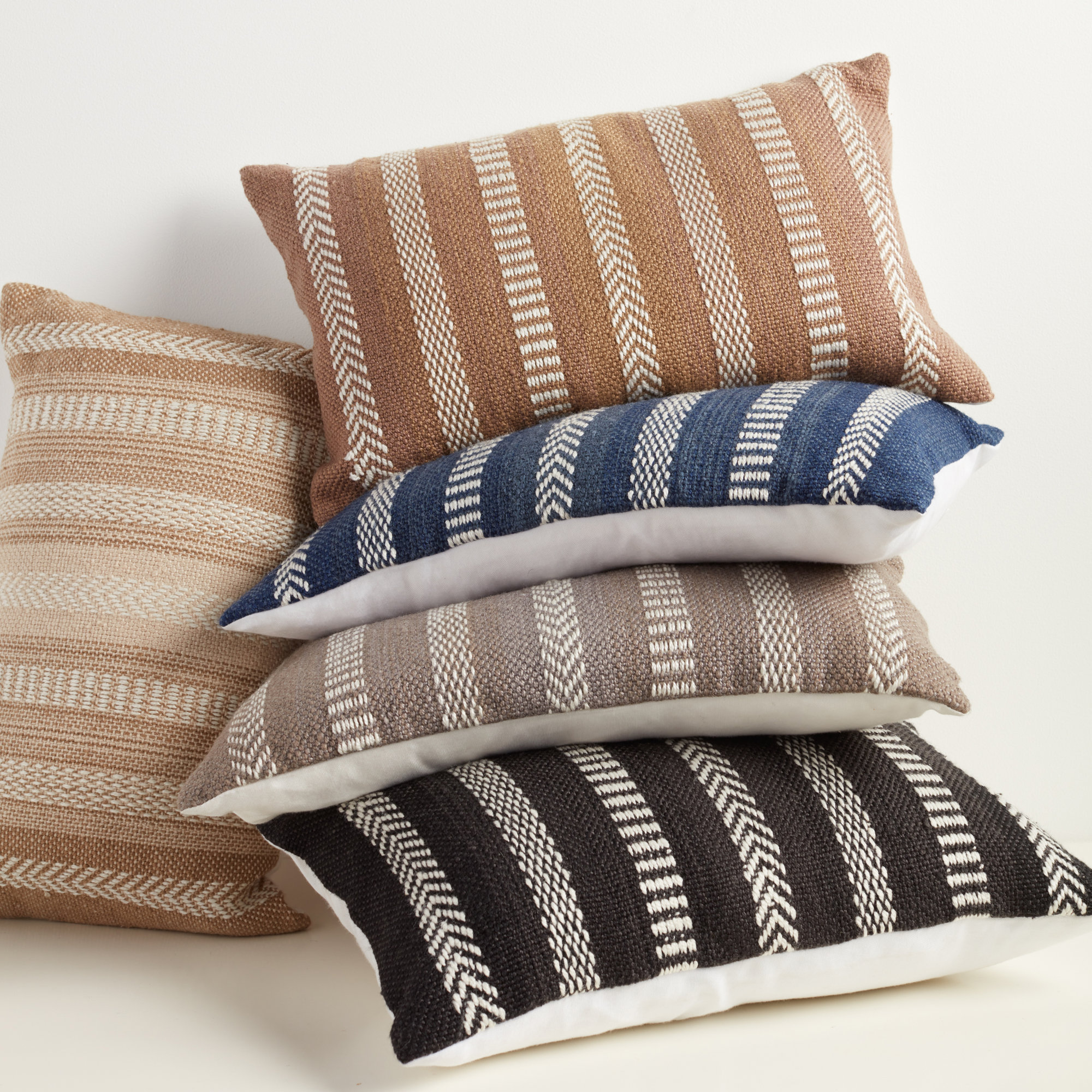 Positano Embroidered Indoor/Outdoor Lumbar Pillow Cover, Black/Ivory, Polyester/Polyfill