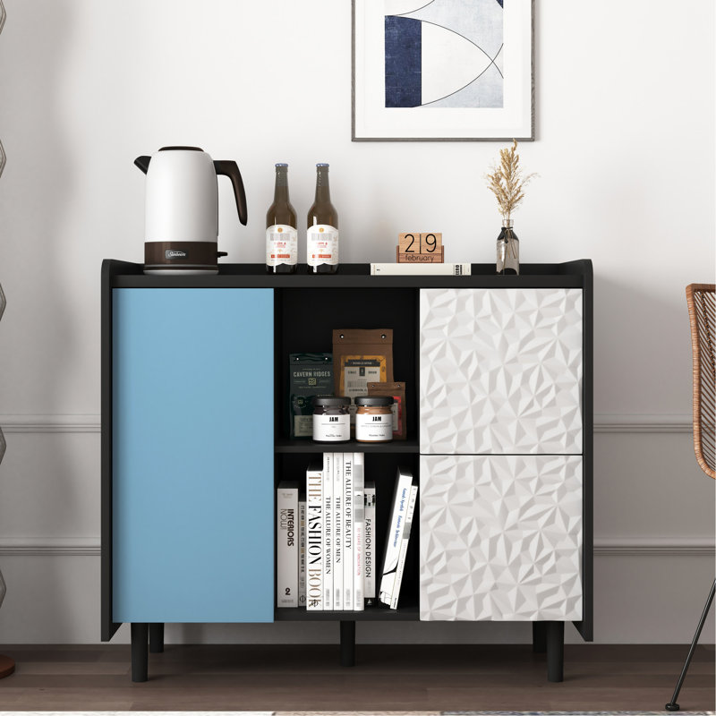 Buffet avec rangement, Noir / bleu