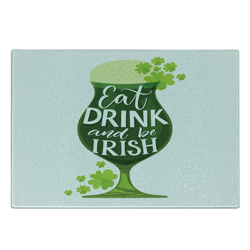 Planche à découper en verre trempé Ambesonne Clover Eat Drink and Be Irish Beer Olive Green Apple Green