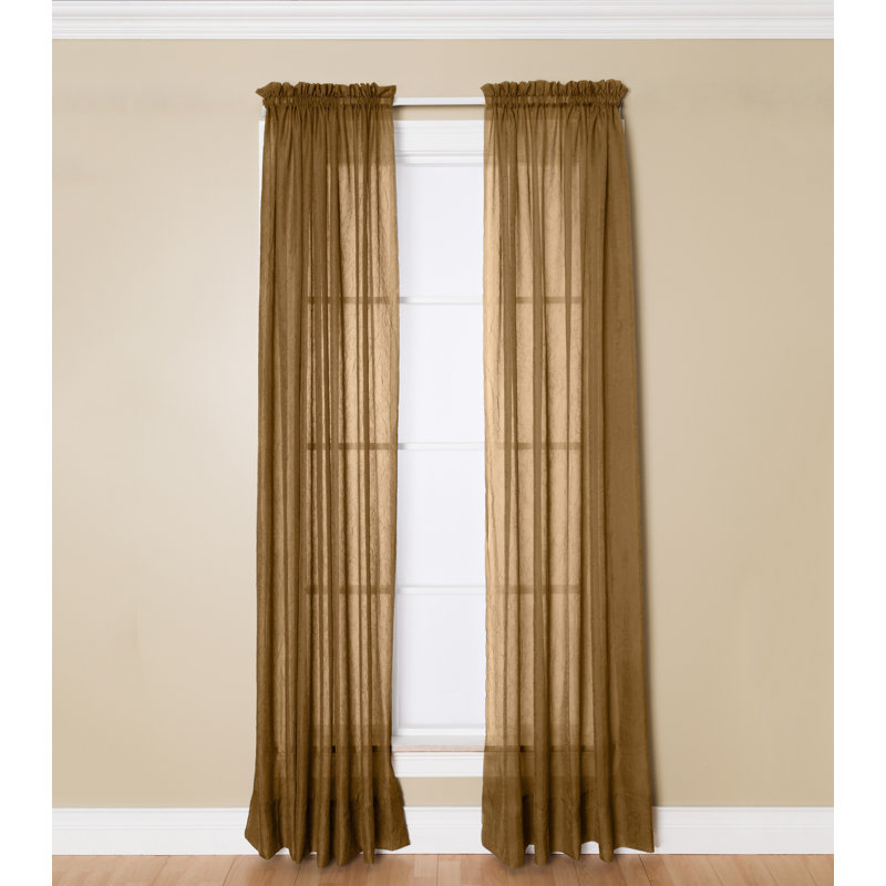 Canizales 100% Polyester Sheer Crushed Voile Solid Color Curtain Panel with Rod Pocket Top, Dijon, 52" W x 63" L