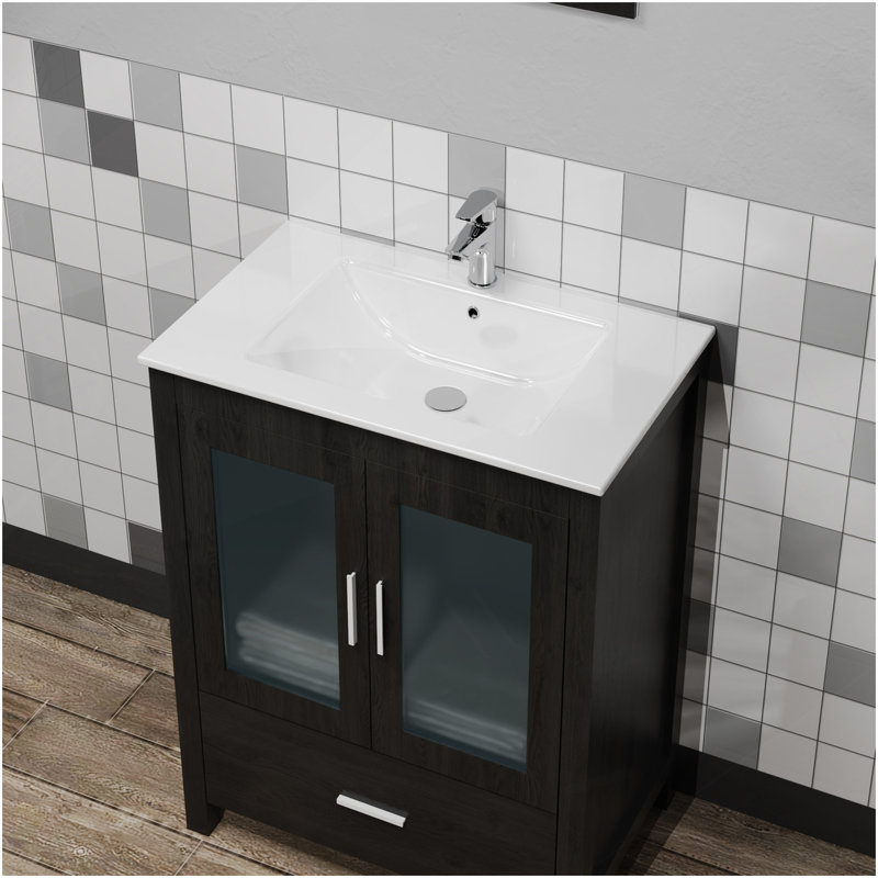Lavabo encastré en céramique pour salle de bain Goodyo, 24 po, blanc