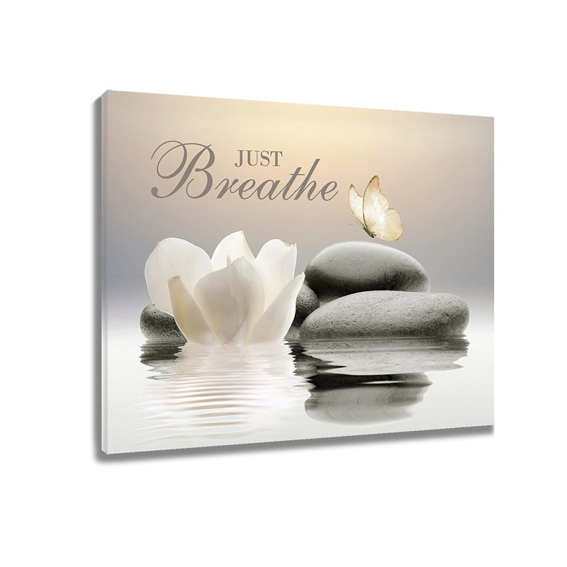 Zen Bathroom Wall Art Floral Just Breathe Canvas Wall Art,10x8 Inch