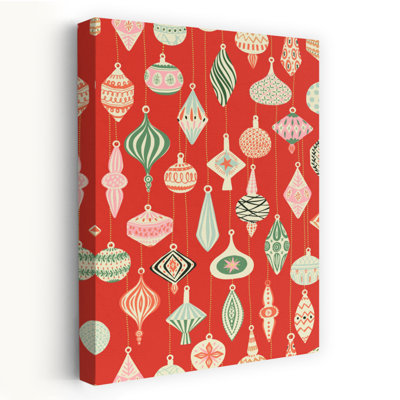 Retro Christmas Ornaments Abstract Colorful Modern Winter Wall Art Print by Annick - Wrapped Canvas Print