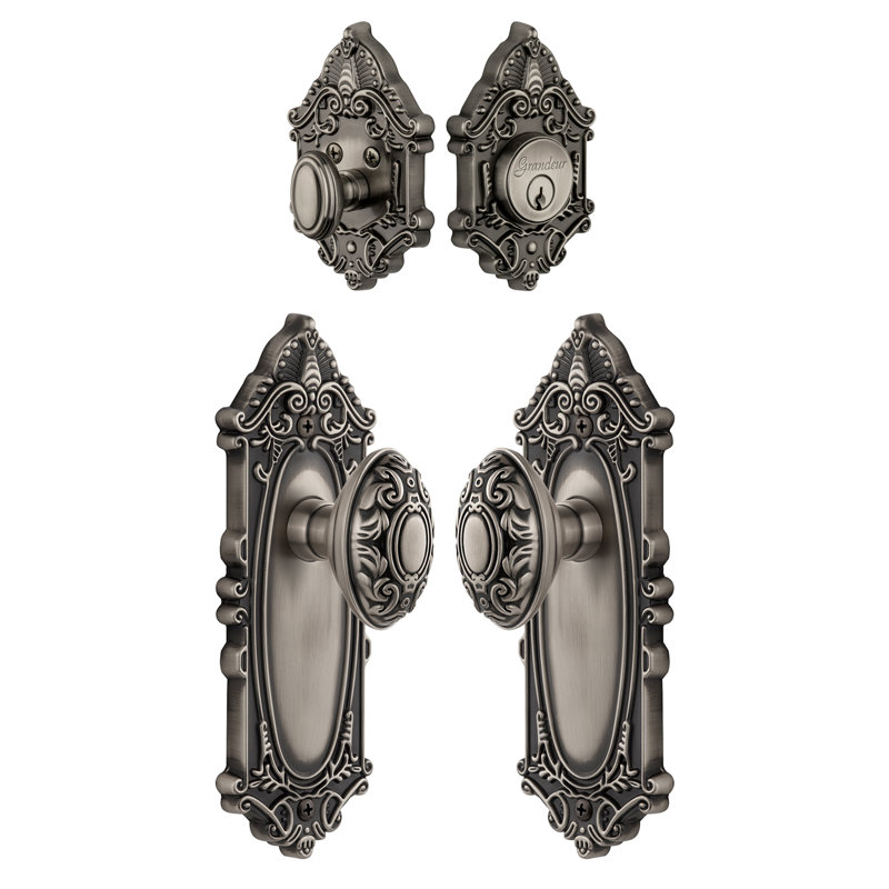 Grande Victorian Complete Entry Knob Set with Deadbolt, Antique Pewter