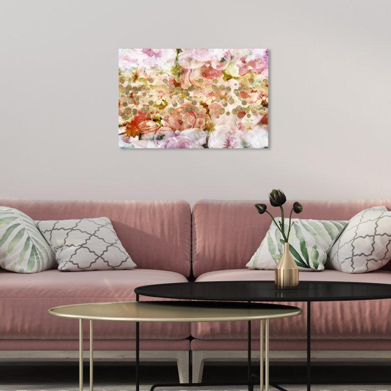 Amant de pivoines, taches de jardin de fleurs - rose moderne - impression sur toile, H 10 po x l 15 po, Toile tendue