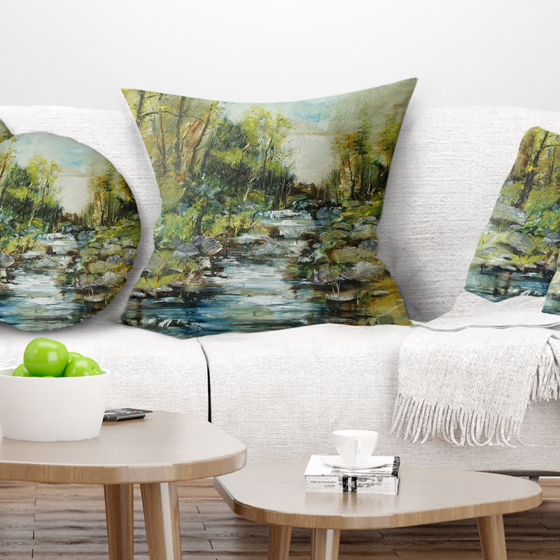 Paysage paysage rocheux avec coussin de ruisseau, 16 po x 1 po, Coussin décoratif