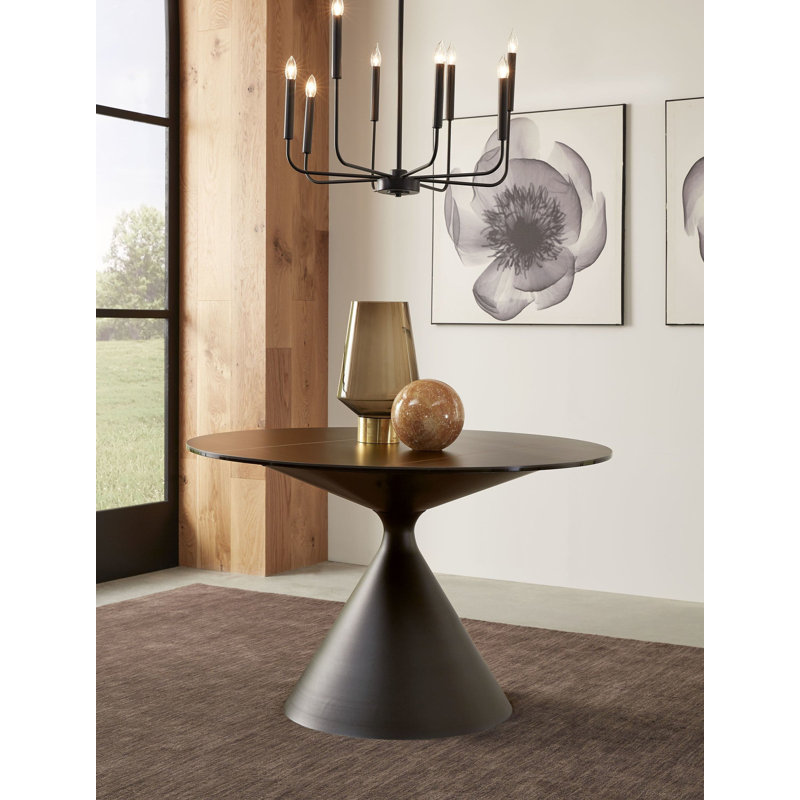 Aviv Round Stone Top Metal Base Dining Table