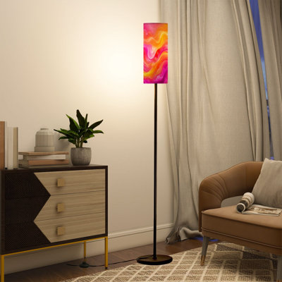 Lampe sur pied moderne et moderne avec télécommande à DEL à intensité variable, abat-jour réglable, vives vagues tourbillonnantes, rose, orange, jaune, mousseux, dégradé, pour le salon, la chambre à coucher, le bureau
