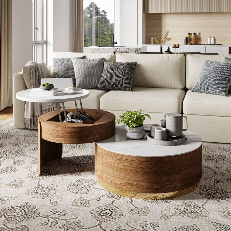 Stone Top Nesting Coffee Table, Brown