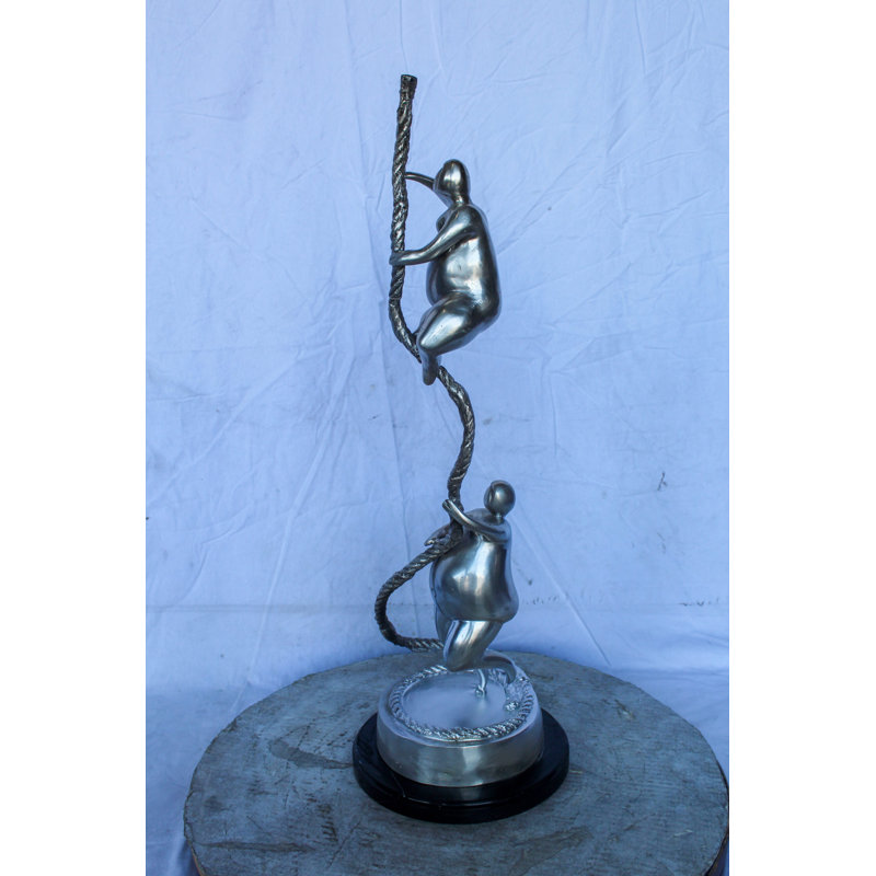 Nifao Collection Two Voluptuous Women Climbing a Rope Statue, Silver Finish 10" x 10" x 29"H