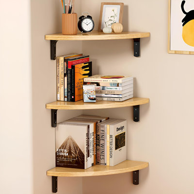 Corner Wall Shelf - Solid Wood Fan-Shaped Storage & Display