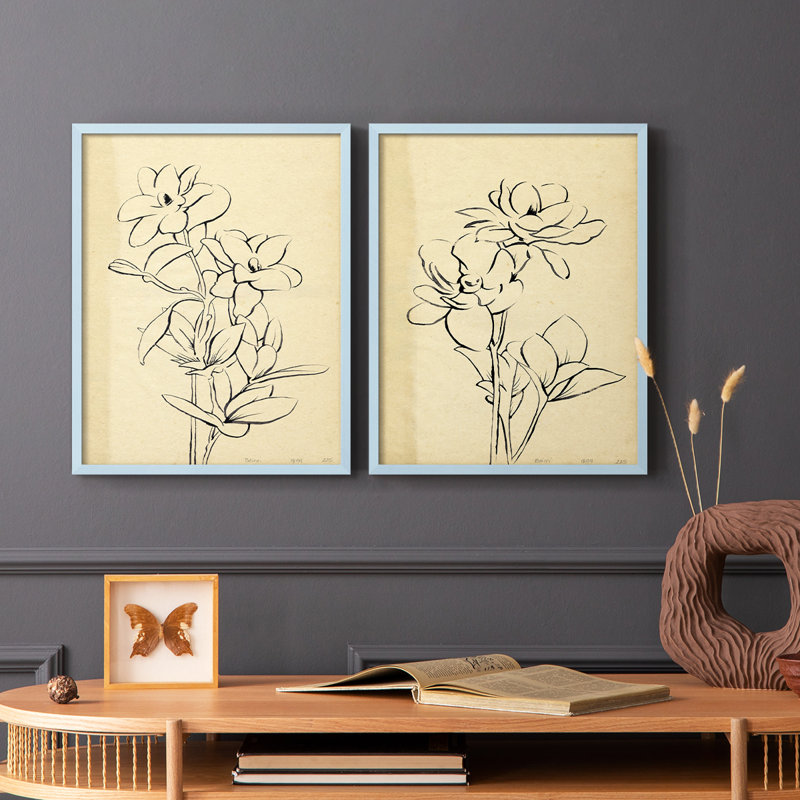 «Magnolia S croquis I», reproduction encadrée de qualité supérieure - prête à être accrochée - aucun clou requis - aucun clou requis