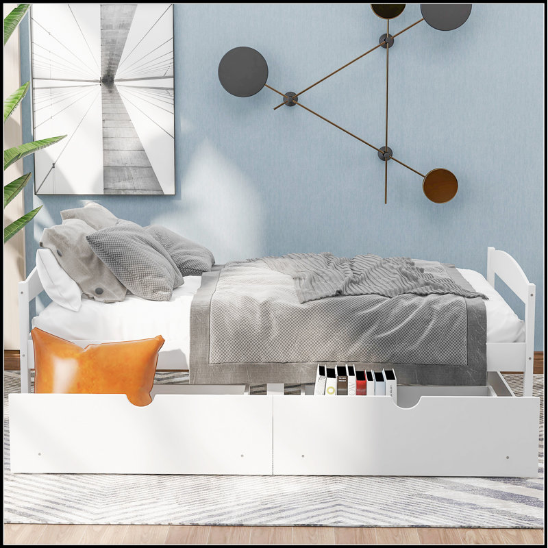 Lit plateforme simple avec deux tiroirs spacieux pour un rangement optimisé et une esthétique moderne, Blanc