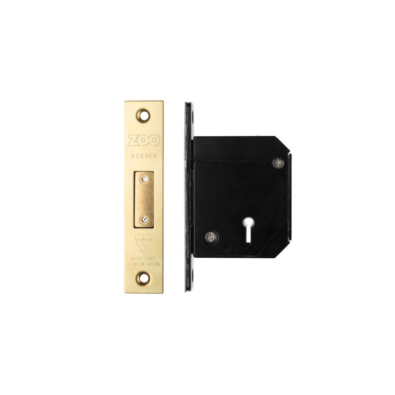British Standard 5 Lever Deadlock, Polished Brass