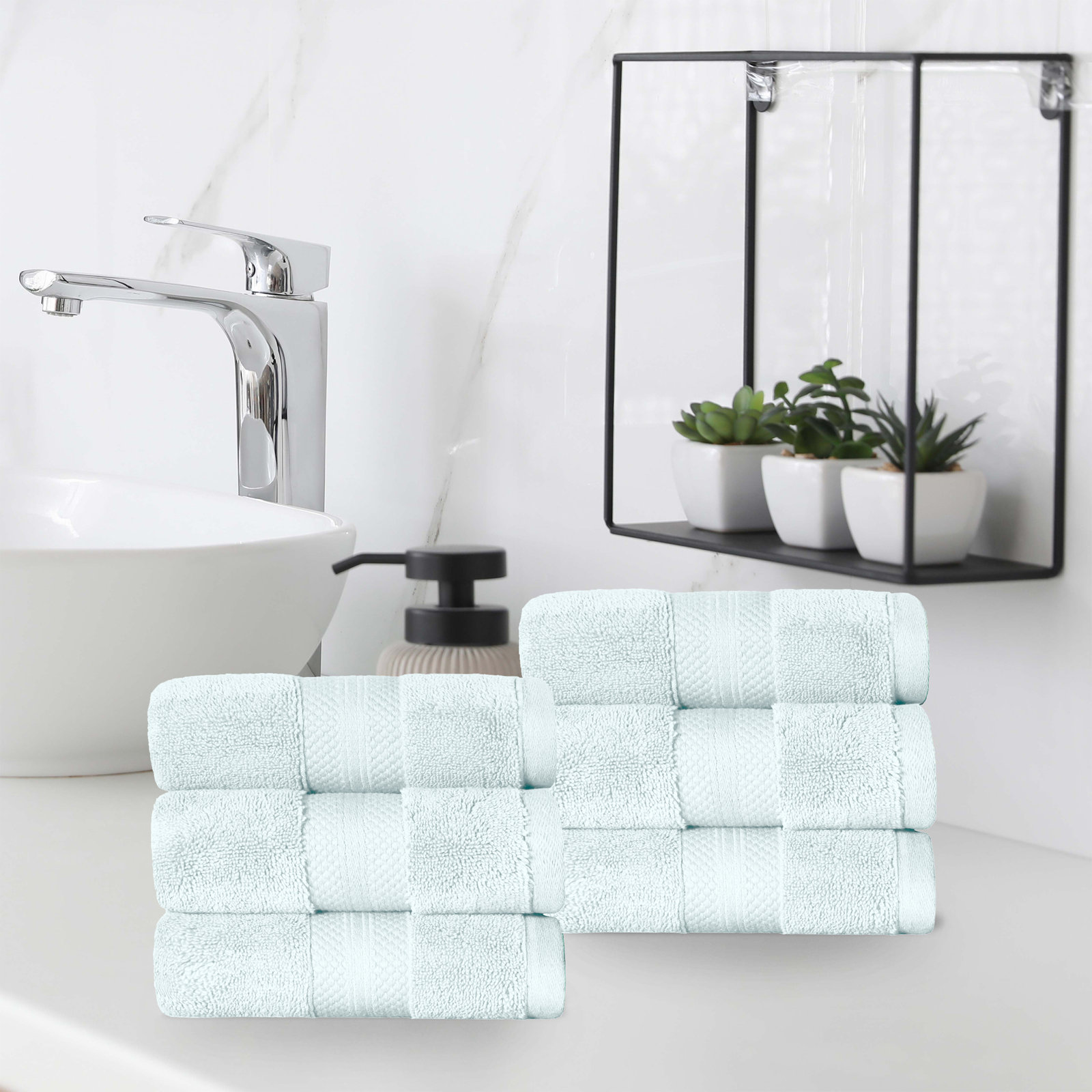 Finnian Ultra-Plush Heavyweight, 100% Turkish Towel Collection, Dusty Aqua, Hand Towels - 6 Pack