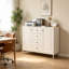 Buffet de rangement 40,16 po, armoire d'appoint autoportante avec 4 tiroirs et 2 portes, armoire à tablettes réglables pour le salon, la cuisine, le vestibule, le couloir et la salle de lavage (beige)