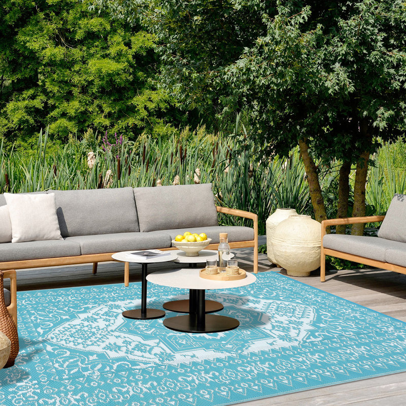 Outdoor Waterproof Plastic Straw Rug,Country Vintage Floral Carpet for RV,Patio,Backyard, Rectangle 9' x 12'