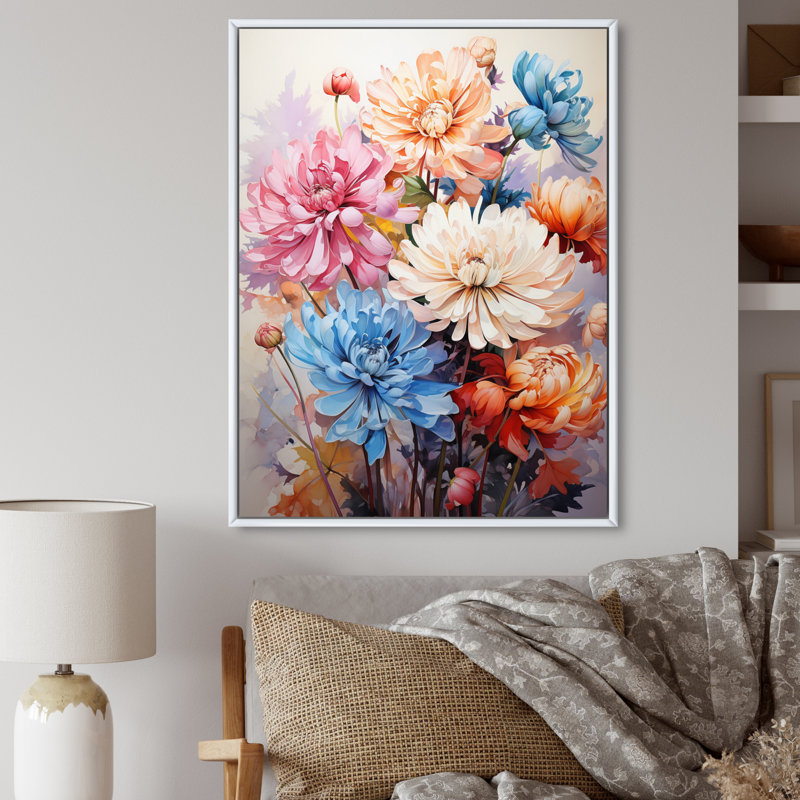 Yafit Chrysanthemums Vibrant Collage III, H 44 po x l 34 po x P 1,5 po, Cadre flottant blanc