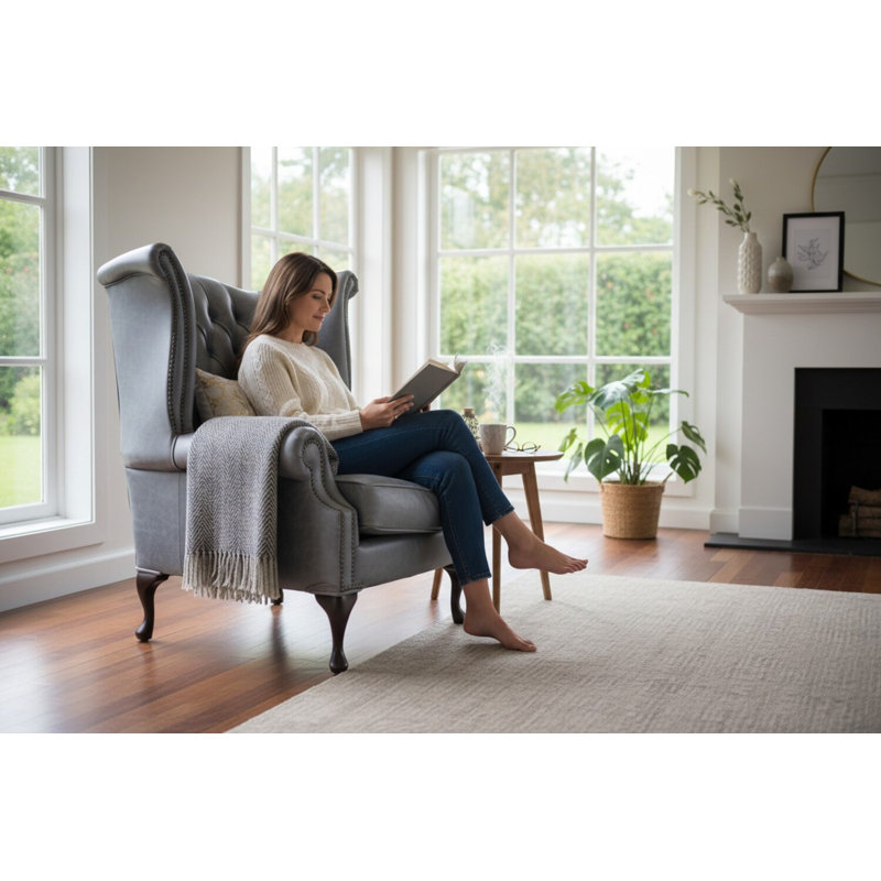 High Back Chesterfield Upholstered Wingback Chair, Cracked Wax Ash