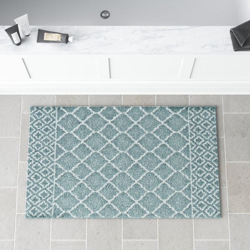Ensemble de tapis rectangulaires antidérapant à motif géométrique pour salle de bain Woodcreek, Mer