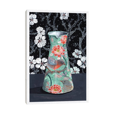 Jade Vase With Birds by Miri Eshet - Painting on Canvas