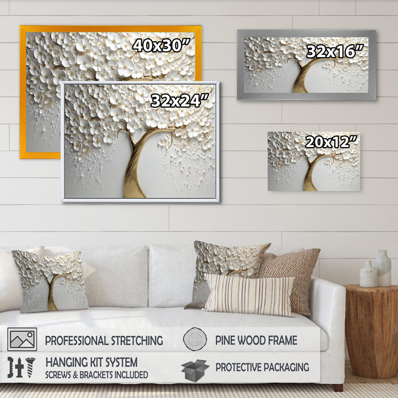 White Orchid Tree Garden Of Branches V - Tree Floral Wall Art Print - Not Textured, 24" H x 32" W, Wrapped Canvas, No Frame