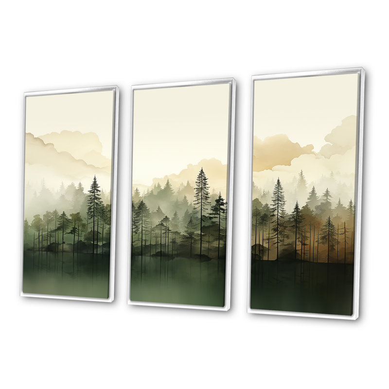 Minimalisme, forêts, fréquence, ensemble d'art mural sur toile, Cadre flottant blanc, H 32 po x l 48 po x P 1 po