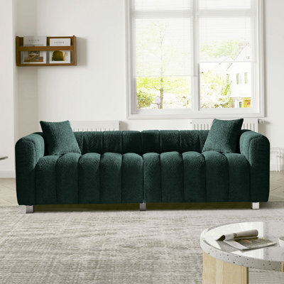 Causeuse 3 places 83,46 "en velours de qualité supérieure, canapé rembourré moderne avec pieds en métal et 2 coussins pour le salon, la chambre à coucher