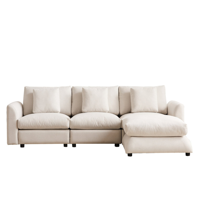 L-shaped Sleeper With In Beige - 2.2 Inch Combination Modular , 3 Cushions, Pillows, Plastic Leg, Comfortable Upholstered Bedroom Furniture Modular, Leg For Garage