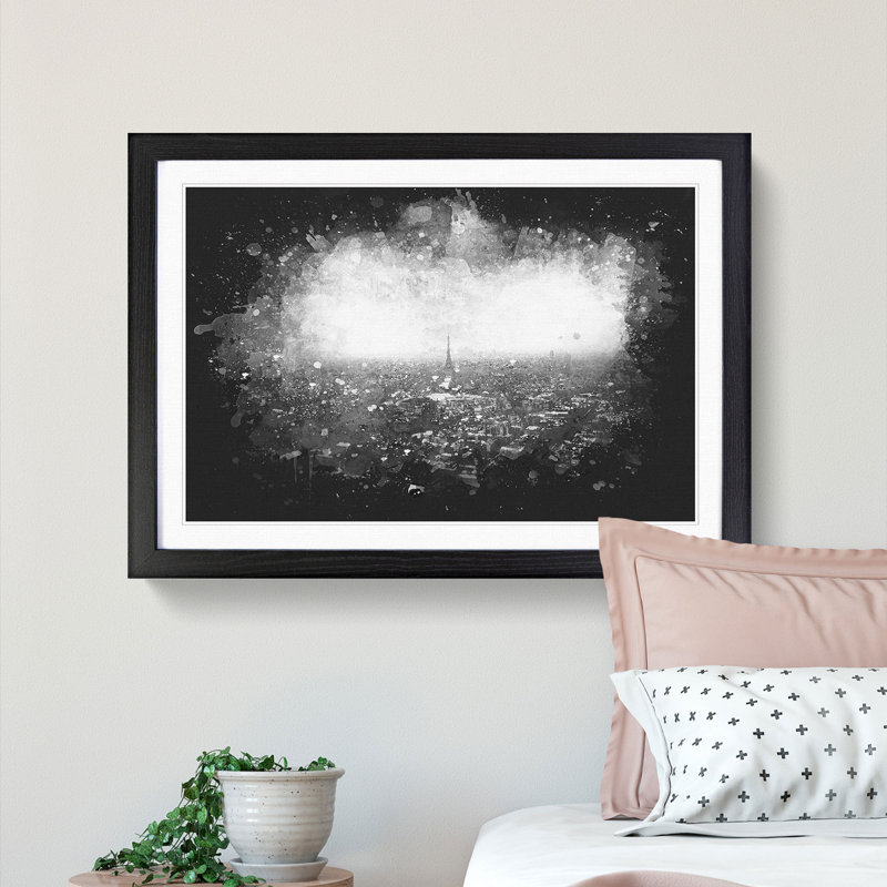 Paris Skyline - Picture Frame Graphic Art Print, 62cm H x 87cm W x 2cm D, Black Framed