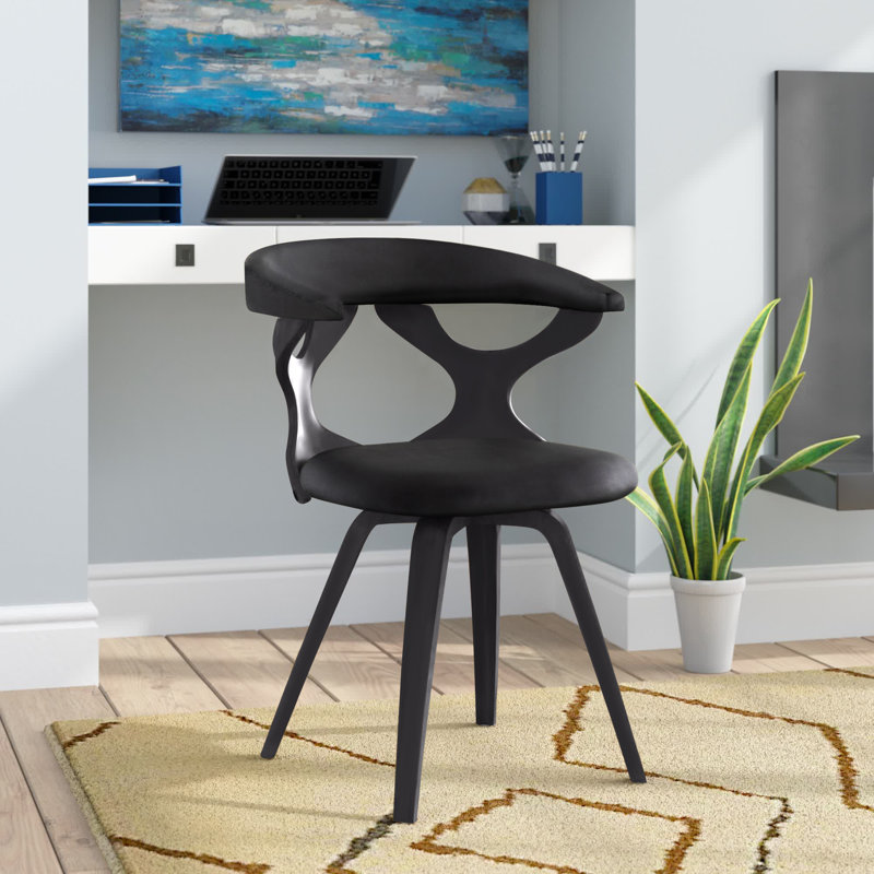 Laquietta Wingback Side Chair, Black, Black Faux Leather