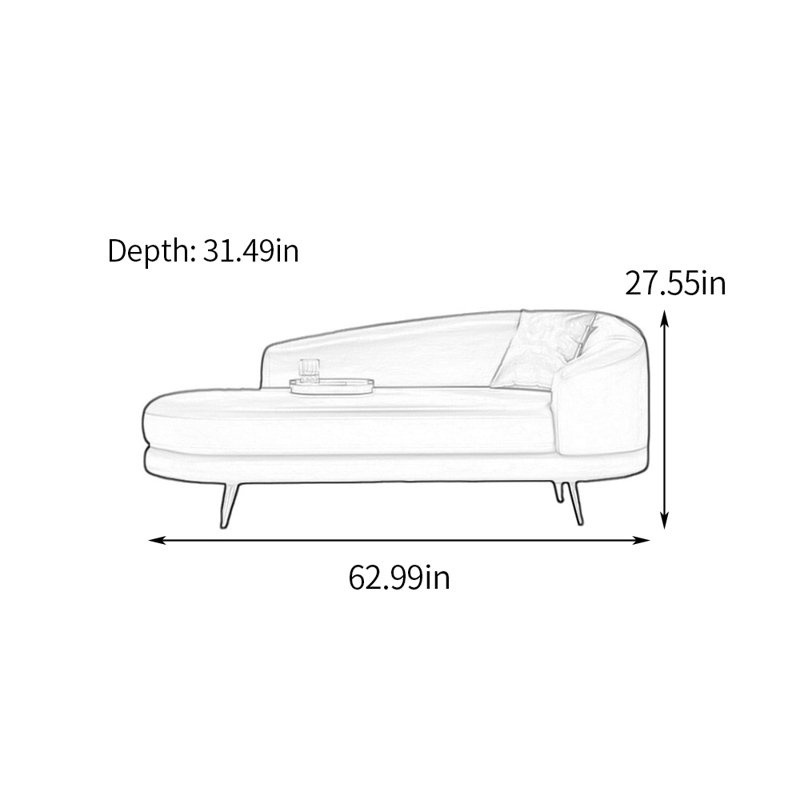 Chaise longue à pieds en métal - Confort spacieux, Accoudoir à droite (vu de face), Brun / beige