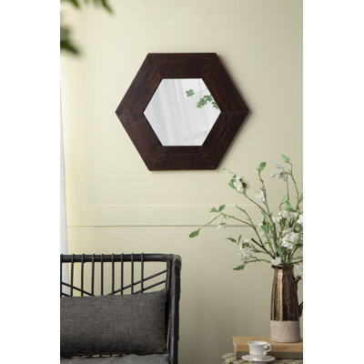 Miroir hexagonal 18,5 "x 18,5" avec cadre en bois massif