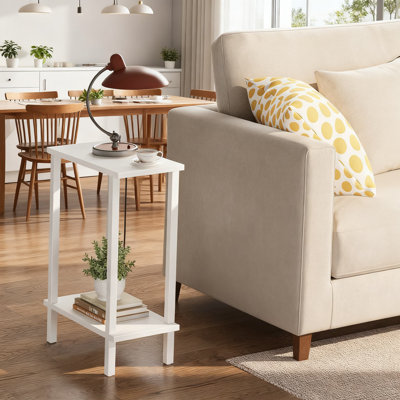 2-Tier Slim Side Table For Small Spaces, Narrow End Table With Dual Open Shelves, Multi-Functional Skinny Table For Living Room, Bedroom, RV And Apartments