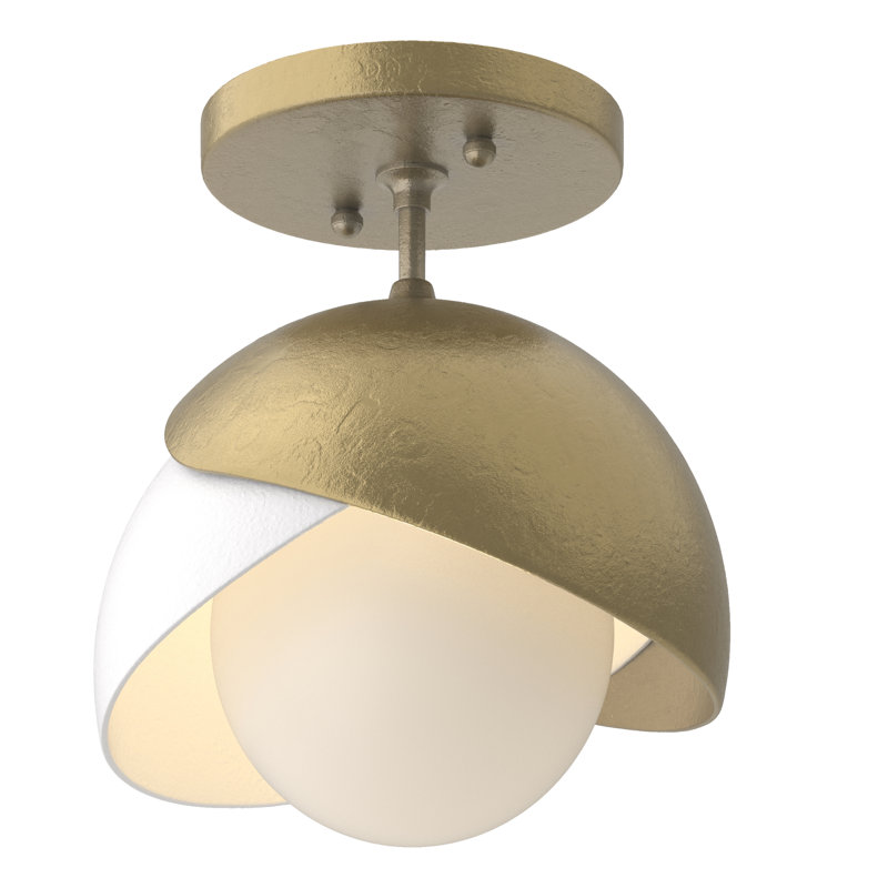 Brooklyn 1 - Light Double Shade Semi Flush Mount, Modern Brass, White