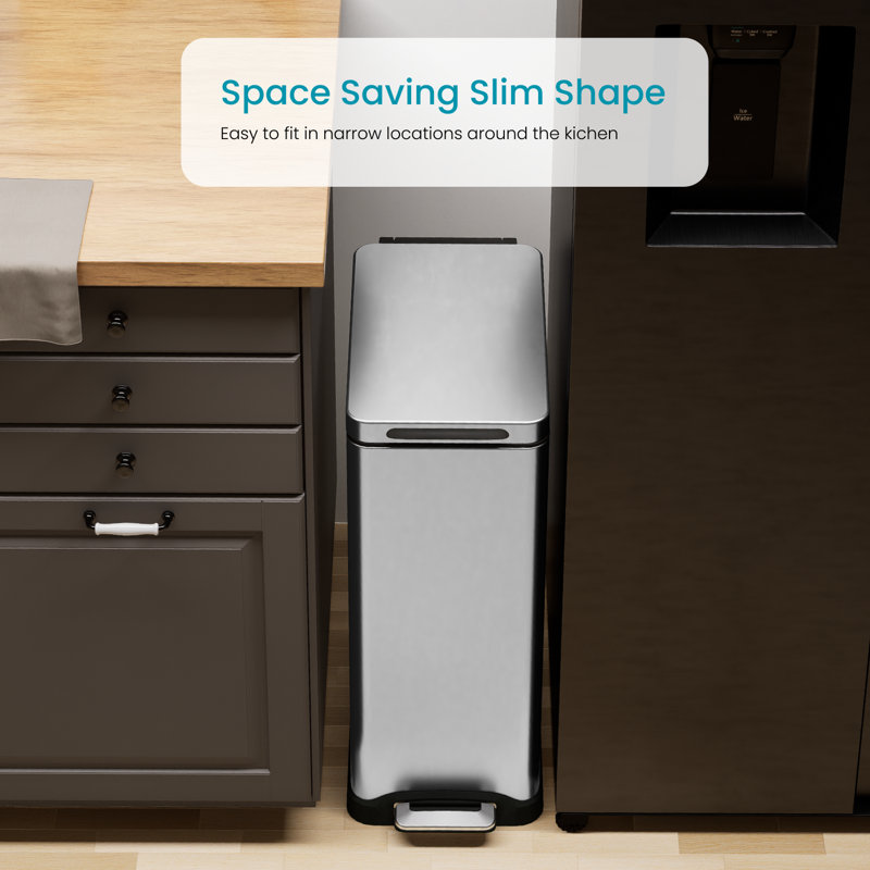 12 Gallon Silver Stainless Steel Slim Step Trash Can