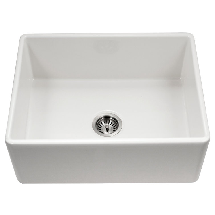 Houzer 26 in White Fireclay Apron Front Single Bowl Kitchen Sink w/ Strainer,Grid-PTS-2600 WH-C