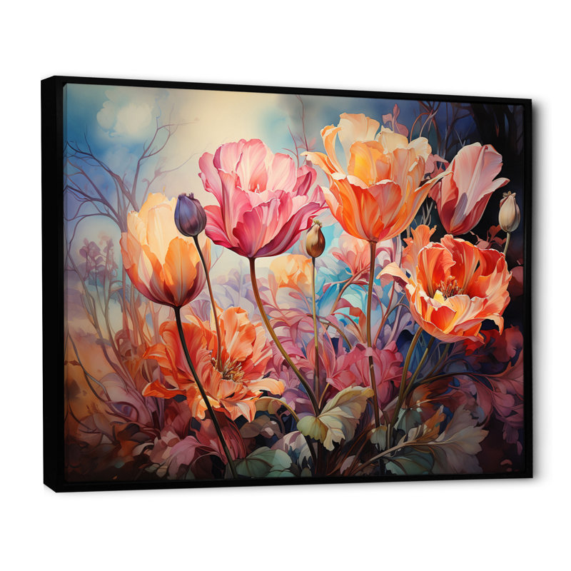 Tapisserie «Meadow Tulip» sur toile, H 16 po x l 32 po x P 1 po, Cadre flottant noir