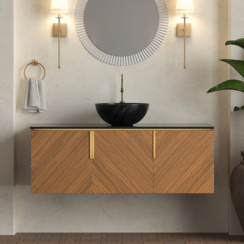Meuble-lavabo de salle de bain flottant avec lavabo et 3 portes