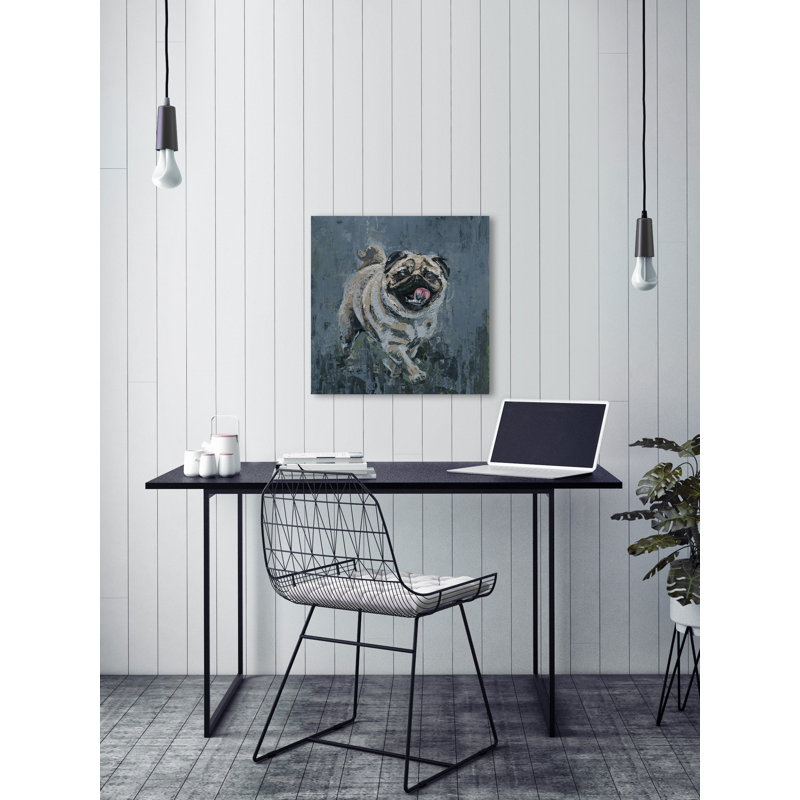 Walking Pug by Parvez Taj - Wrapped Canvas Painting, 45cm H x 45cm W x 3.8cm D